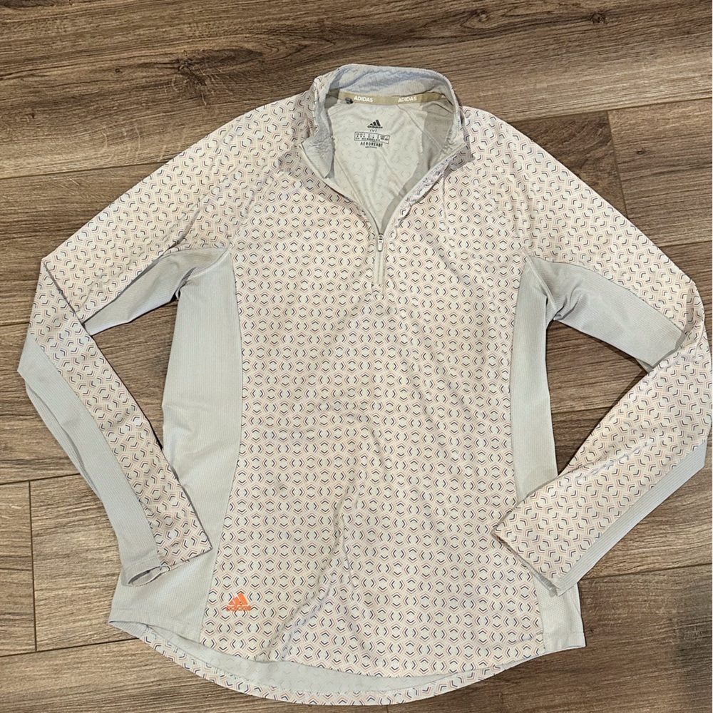 EUC Adidas Aeroready UPF Grey and White Half Zip Oullover Size Medium - Picture 6 of 7